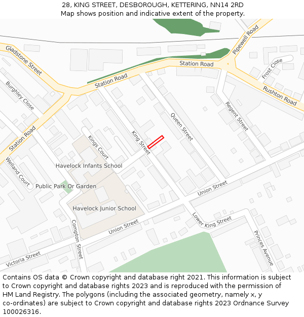 28, KING STREET, DESBOROUGH, KETTERING, NN14 2RD: Location map and indicative extent of plot