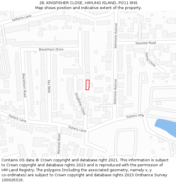 28, KINGFISHER CLOSE, HAYLING ISLAND, PO11 9NS: Location map and indicative extent of plot