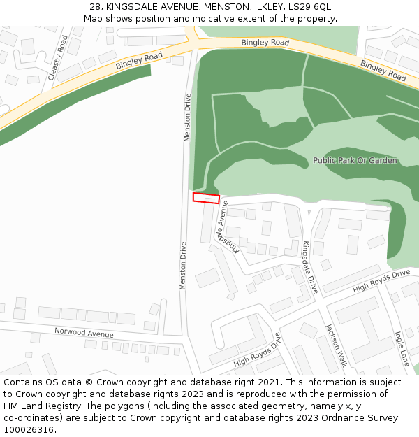 28, KINGSDALE AVENUE, MENSTON, ILKLEY, LS29 6QL: Location map and indicative extent of plot