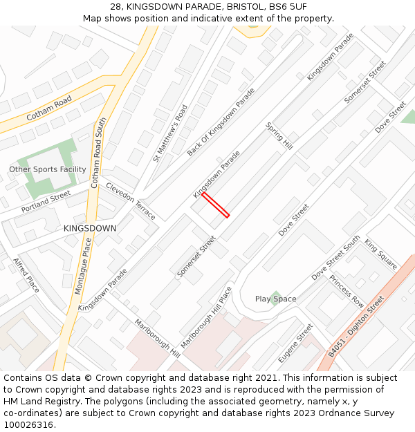 28, KINGSDOWN PARADE, BRISTOL, BS6 5UF: Location map and indicative extent of plot