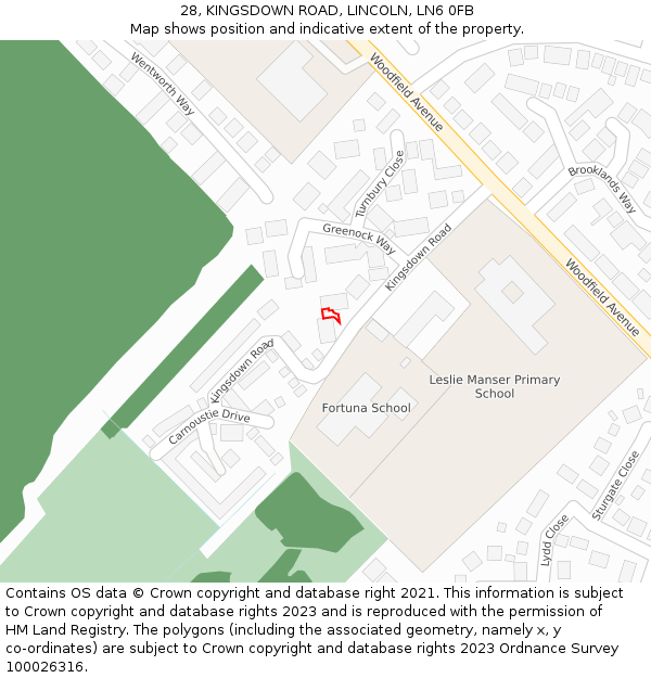 28, KINGSDOWN ROAD, LINCOLN, LN6 0FB: Location map and indicative extent of plot