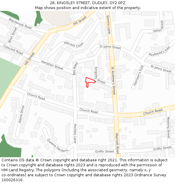 28, KINGSLEY STREET, DUDLEY, DY2 0PZ: Location map and indicative extent of plot
