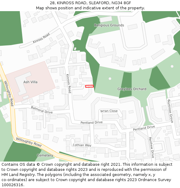 28, KINROSS ROAD, SLEAFORD, NG34 8GF: Location map and indicative extent of plot