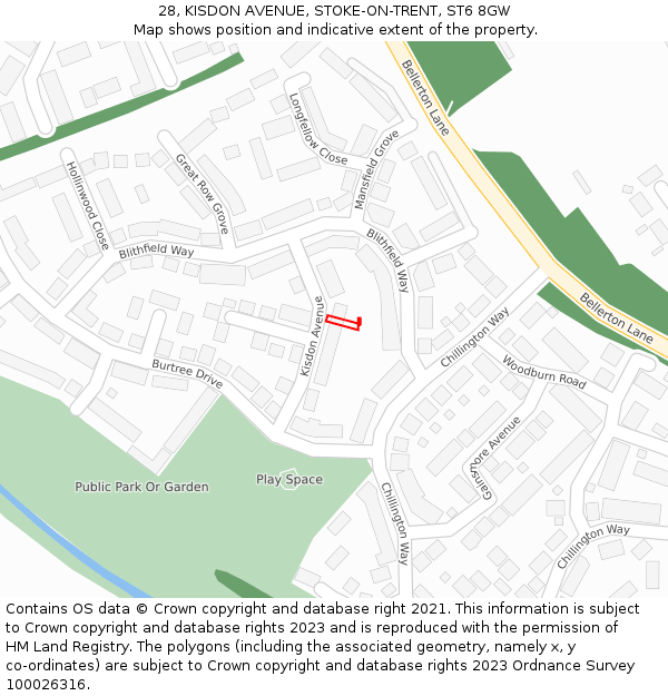 28, KISDON AVENUE, STOKE-ON-TRENT, ST6 8GW: Location map and indicative extent of plot