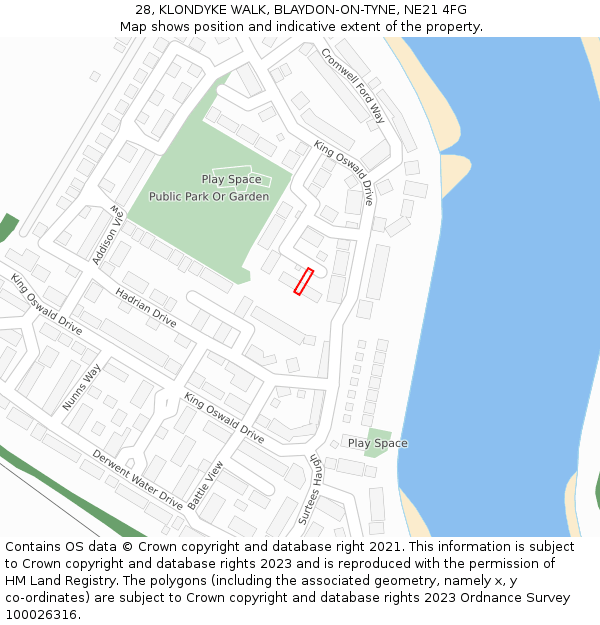 28, KLONDYKE WALK, BLAYDON-ON-TYNE, NE21 4FG: Location map and indicative extent of plot