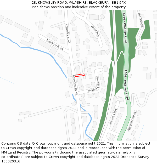 28, KNOWSLEY ROAD, WILPSHIRE, BLACKBURN, BB1 9PX: Location map and indicative extent of plot