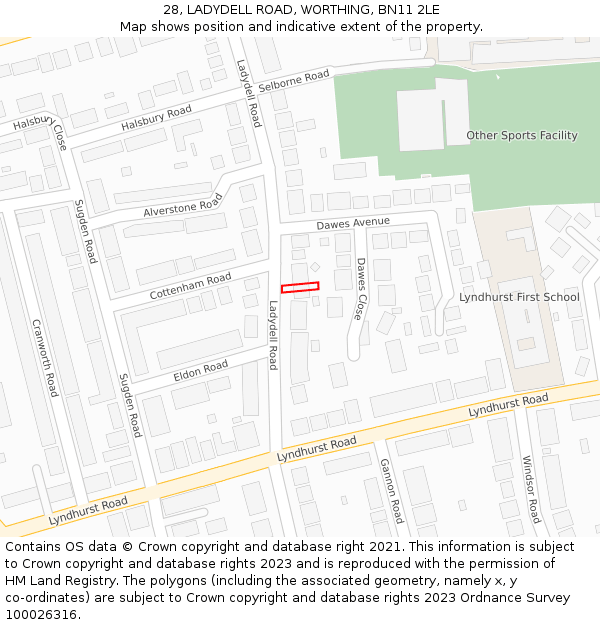 28, LADYDELL ROAD, WORTHING, BN11 2LE: Location map and indicative extent of plot