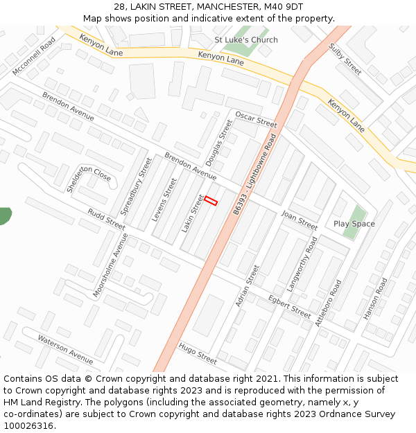 28, LAKIN STREET, MANCHESTER, M40 9DT: Location map and indicative extent of plot