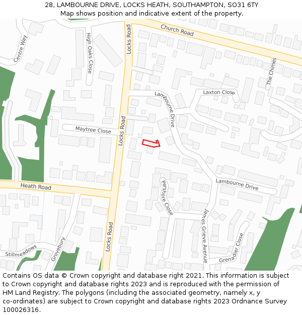 28, LAMBOURNE DRIVE, LOCKS HEATH, SOUTHAMPTON, SO31 6TY: Location map and indicative extent of plot