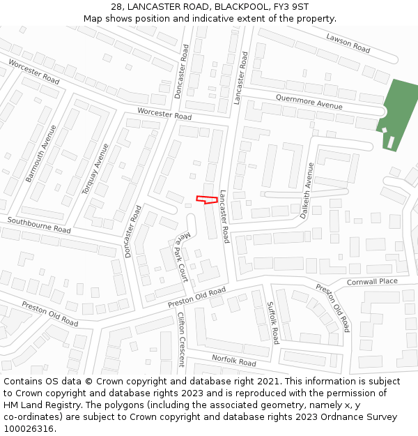 28, LANCASTER ROAD, BLACKPOOL, FY3 9ST: Location map and indicative extent of plot