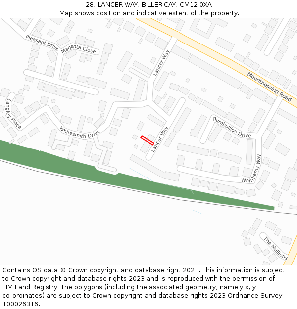 28, LANCER WAY, BILLERICAY, CM12 0XA: Location map and indicative extent of plot