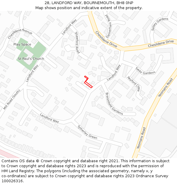 28, LANDFORD WAY, BOURNEMOUTH, BH8 0NP: Location map and indicative extent of plot