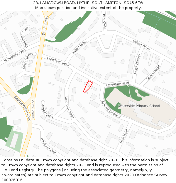28, LANGDOWN ROAD, HYTHE, SOUTHAMPTON, SO45 6EW: Location map and indicative extent of plot