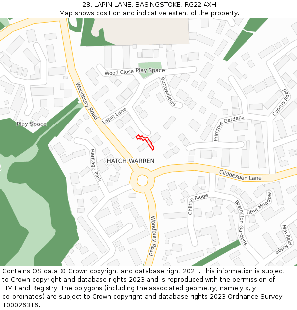 28, LAPIN LANE, BASINGSTOKE, RG22 4XH: Location map and indicative extent of plot