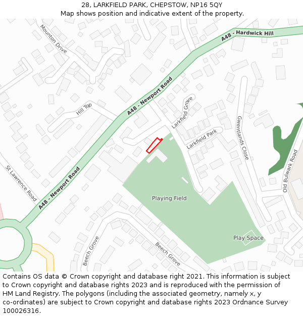 28, LARKFIELD PARK, CHEPSTOW, NP16 5QY: Location map and indicative extent of plot