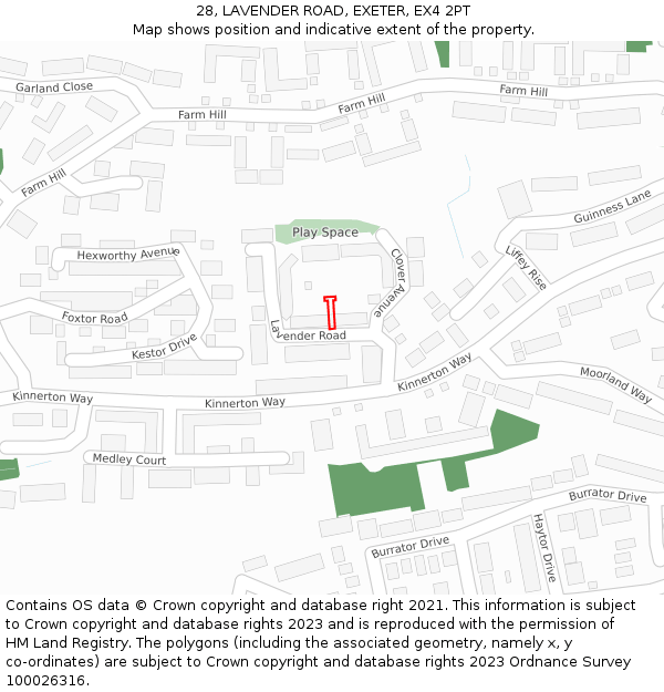 28, LAVENDER ROAD, EXETER, EX4 2PT: Location map and indicative extent of plot
