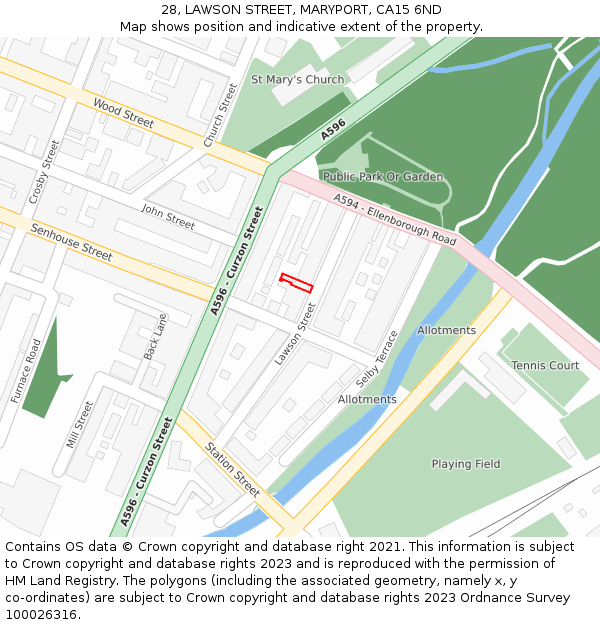 28, LAWSON STREET, MARYPORT, CA15 6ND: Location map and indicative extent of plot