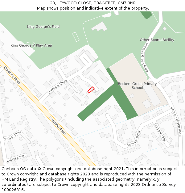 28, LEYWOOD CLOSE, BRAINTREE, CM7 3NP: Location map and indicative extent of plot