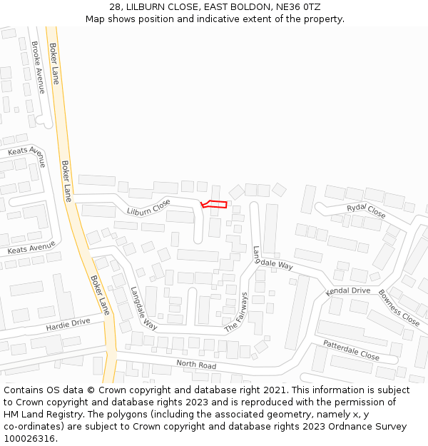 28, LILBURN CLOSE, EAST BOLDON, NE36 0TZ: Location map and indicative extent of plot
