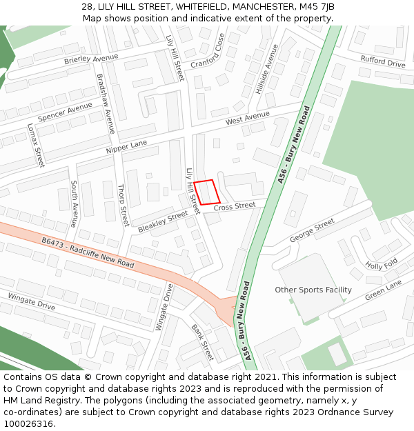 28, LILY HILL STREET, WHITEFIELD, MANCHESTER, M45 7JB: Location map and indicative extent of plot