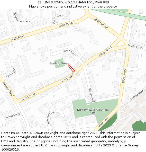 28, LIMES ROAD, WOLVERHAMPTON, WV6 8RB: Location map and indicative extent of plot