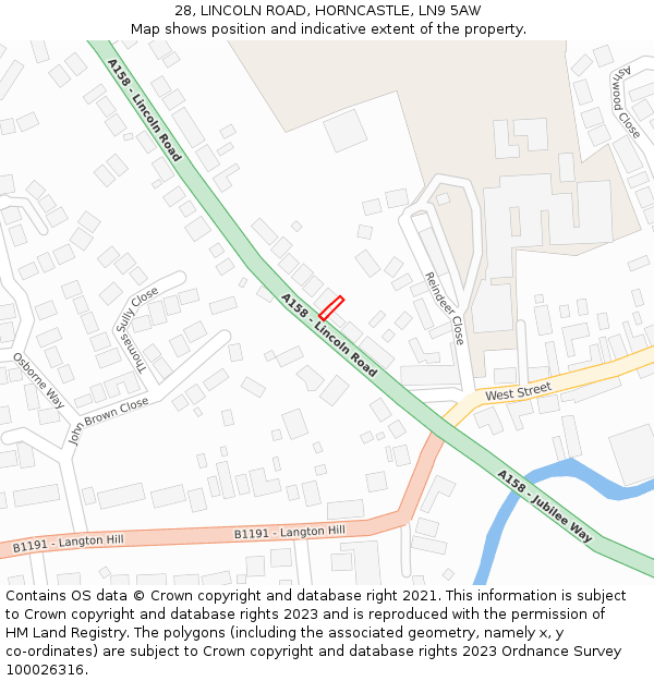 28, LINCOLN ROAD, HORNCASTLE, LN9 5AW: Location map and indicative extent of plot