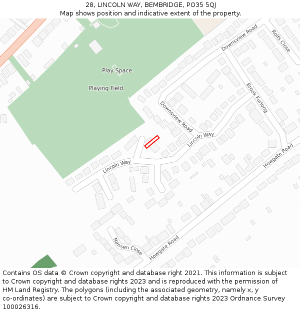 28, LINCOLN WAY, BEMBRIDGE, PO35 5QJ: Location map and indicative extent of plot