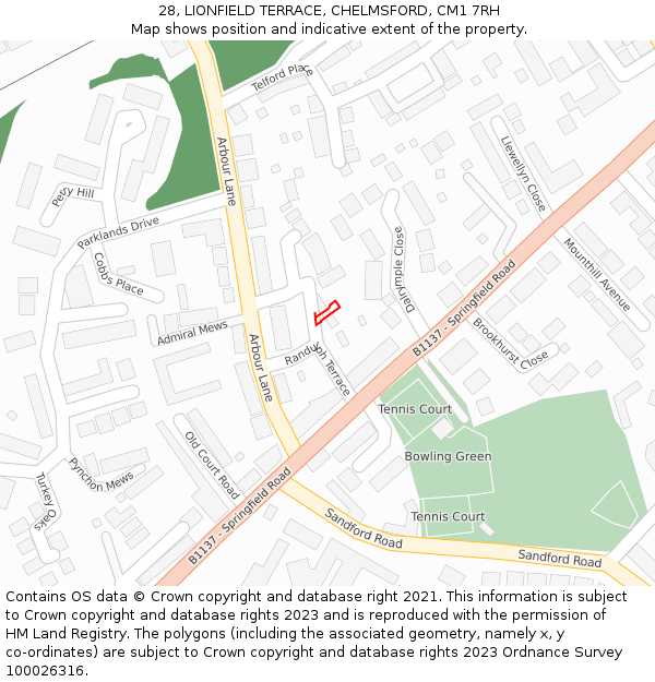 28, LIONFIELD TERRACE, CHELMSFORD, CM1 7RH: Location map and indicative extent of plot