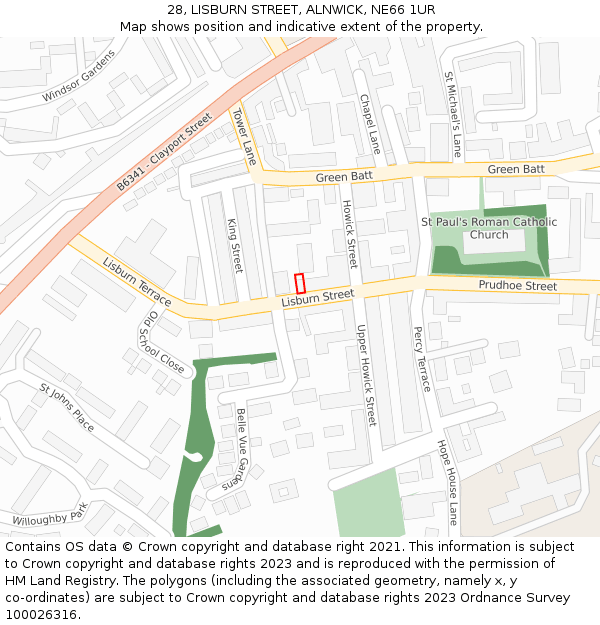28, LISBURN STREET, ALNWICK, NE66 1UR: Location map and indicative extent of plot