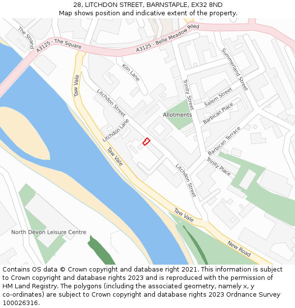 28, LITCHDON STREET, BARNSTAPLE, EX32 8ND: Location map and indicative extent of plot