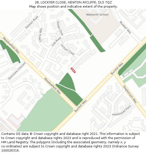 28, LOCKYER CLOSE, NEWTON AYCLIFFE, DL5 7QZ: Location map and indicative extent of plot