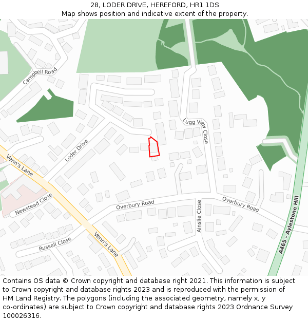 28, LODER DRIVE, HEREFORD, HR1 1DS: Location map and indicative extent of plot