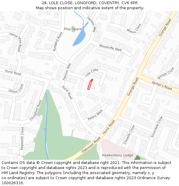 28, LOLE CLOSE, LONGFORD, COVENTRY, CV6 6PR: Location map and indicative extent of plot