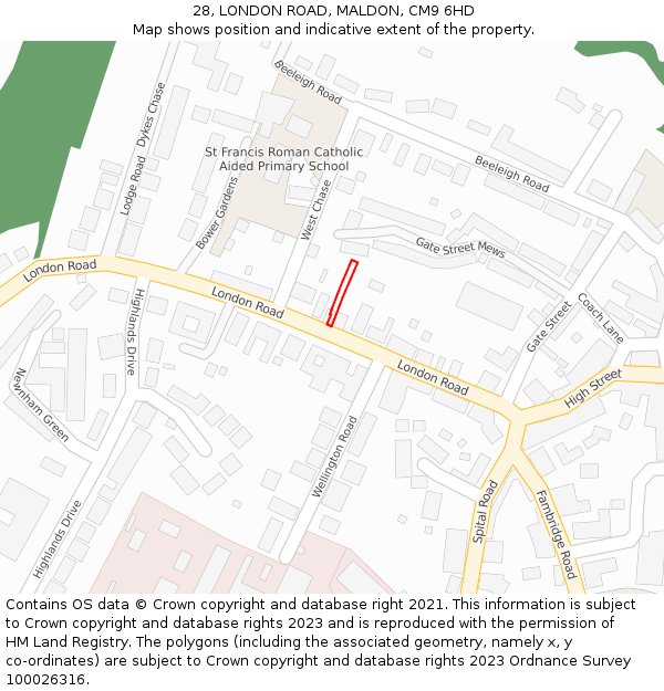 28, LONDON ROAD, MALDON, CM9 6HD: Location map and indicative extent of plot