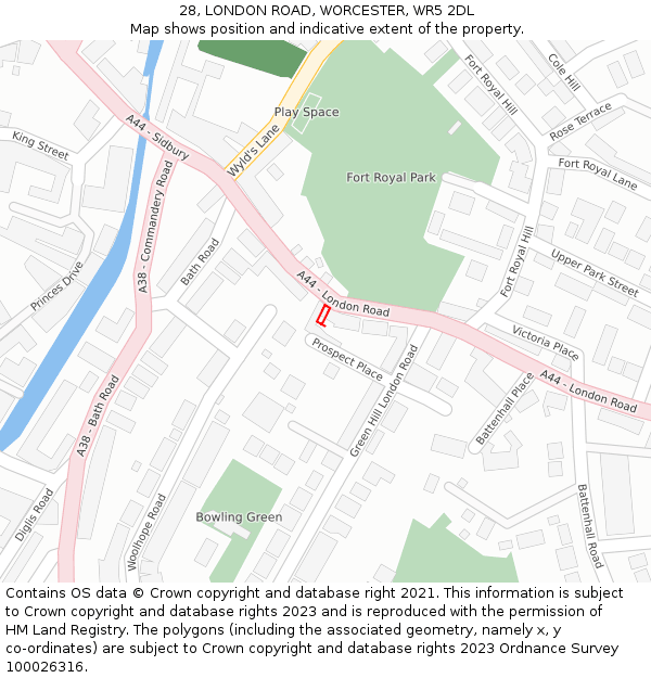 28, LONDON ROAD, WORCESTER, WR5 2DL: Location map and indicative extent of plot