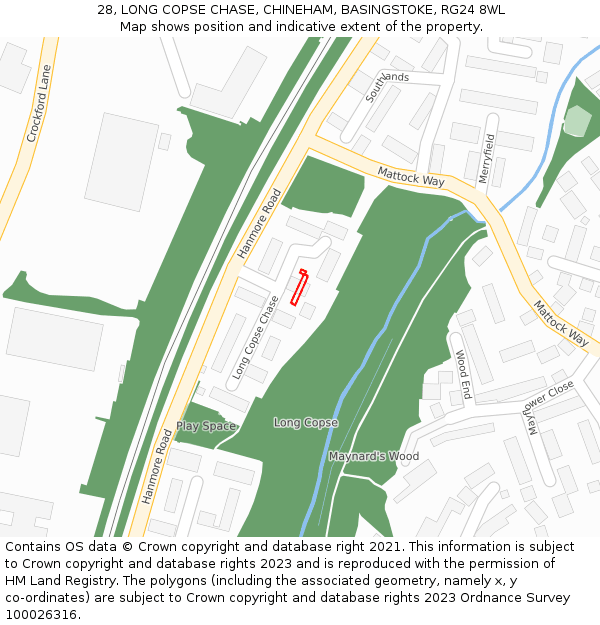 28, LONG COPSE CHASE, CHINEHAM, BASINGSTOKE, RG24 8WL: Location map and indicative extent of plot