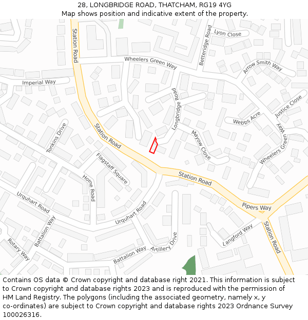 28, LONGBRIDGE ROAD, THATCHAM, RG19 4YG: Location map and indicative extent of plot