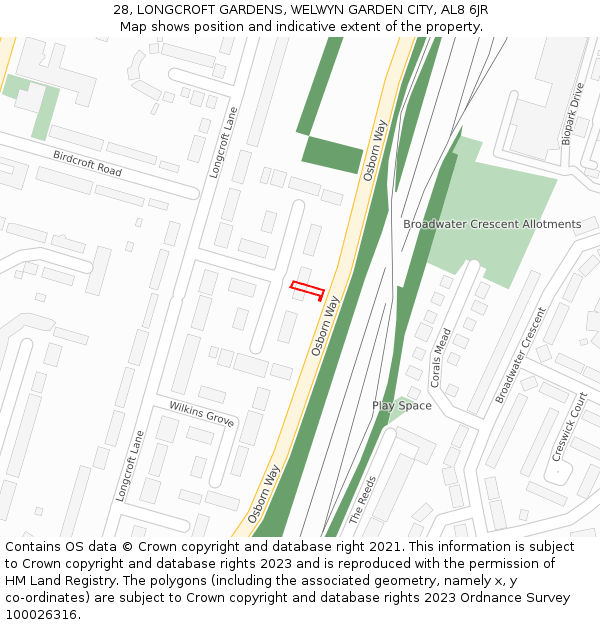 28, LONGCROFT GARDENS, WELWYN GARDEN CITY, AL8 6JR: Location map and indicative extent of plot