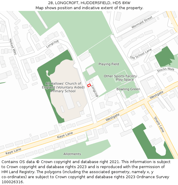 28, LONGCROFT, HUDDERSFIELD, HD5 8XW: Location map and indicative extent of plot