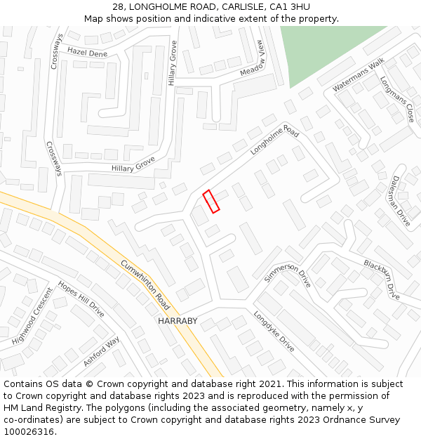 28, LONGHOLME ROAD, CARLISLE, CA1 3HU: Location map and indicative extent of plot