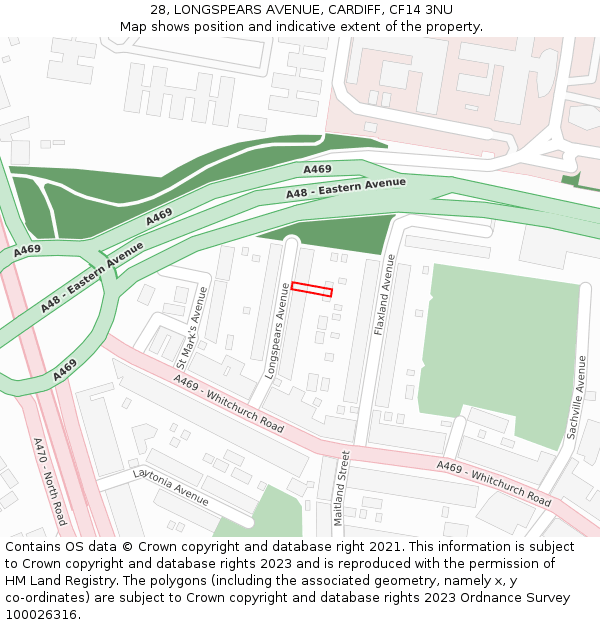 28, LONGSPEARS AVENUE, CARDIFF, CF14 3NU: Location map and indicative extent of plot