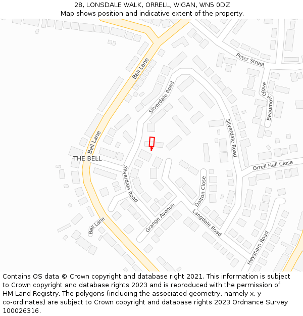 28, LONSDALE WALK, ORRELL, WIGAN, WN5 0DZ: Location map and indicative extent of plot