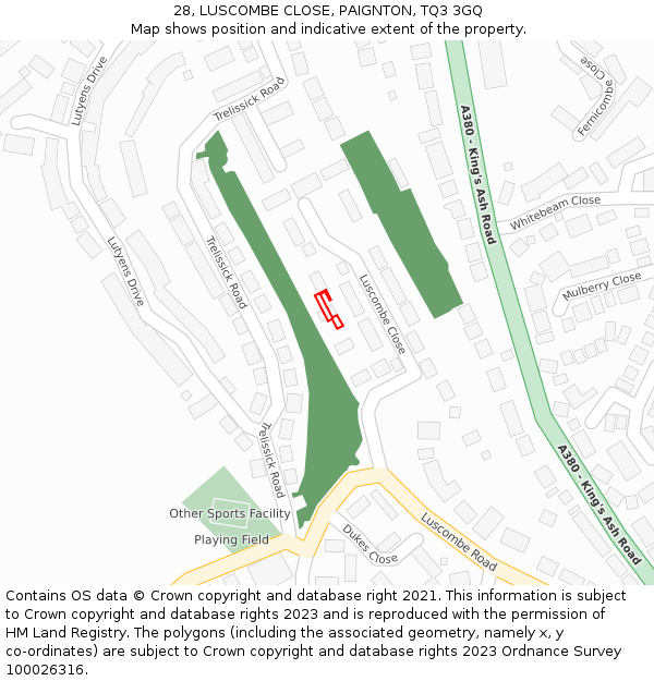 28, LUSCOMBE CLOSE, PAIGNTON, TQ3 3GQ: Location map and indicative extent of plot