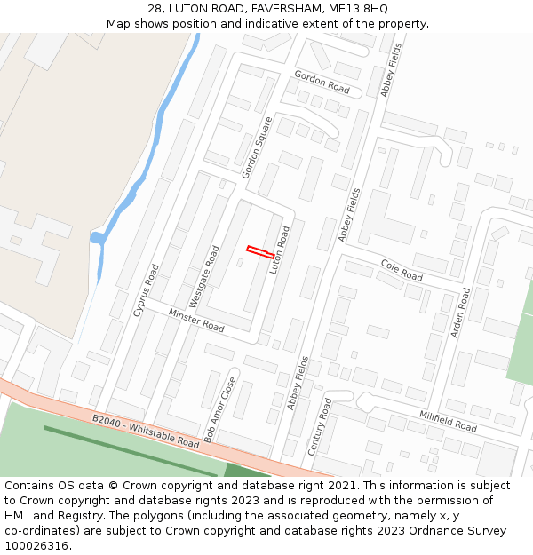 28, LUTON ROAD, FAVERSHAM, ME13 8HQ: Location map and indicative extent of plot
