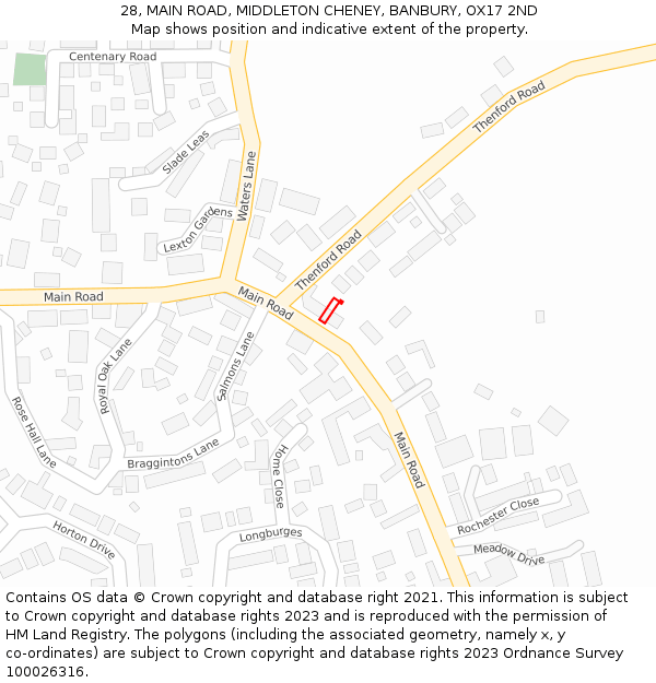 28, MAIN ROAD, MIDDLETON CHENEY, BANBURY, OX17 2ND: Location map and indicative extent of plot