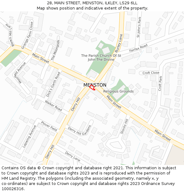 28, MAIN STREET, MENSTON, ILKLEY, LS29 6LL: Location map and indicative extent of plot