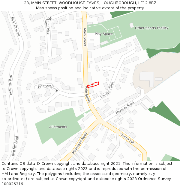 28, MAIN STREET, WOODHOUSE EAVES, LOUGHBOROUGH, LE12 8RZ: Location map and indicative extent of plot