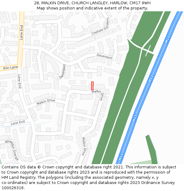 28, MALKIN DRIVE, CHURCH LANGLEY, HARLOW, CM17 9WH: Location map and indicative extent of plot