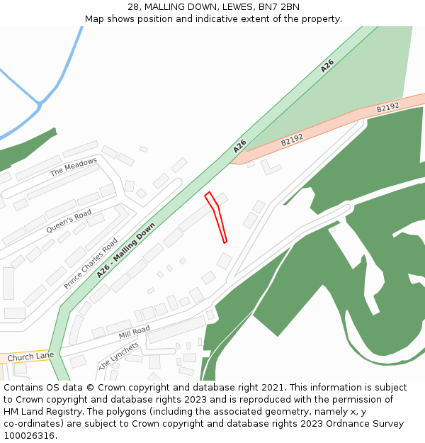 28, MALLING DOWN, LEWES, BN7 2BN: Location map and indicative extent of plot