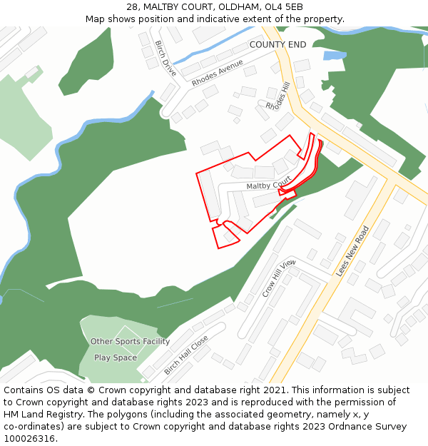 28, MALTBY COURT, OLDHAM, OL4 5EB: Location map and indicative extent of plot